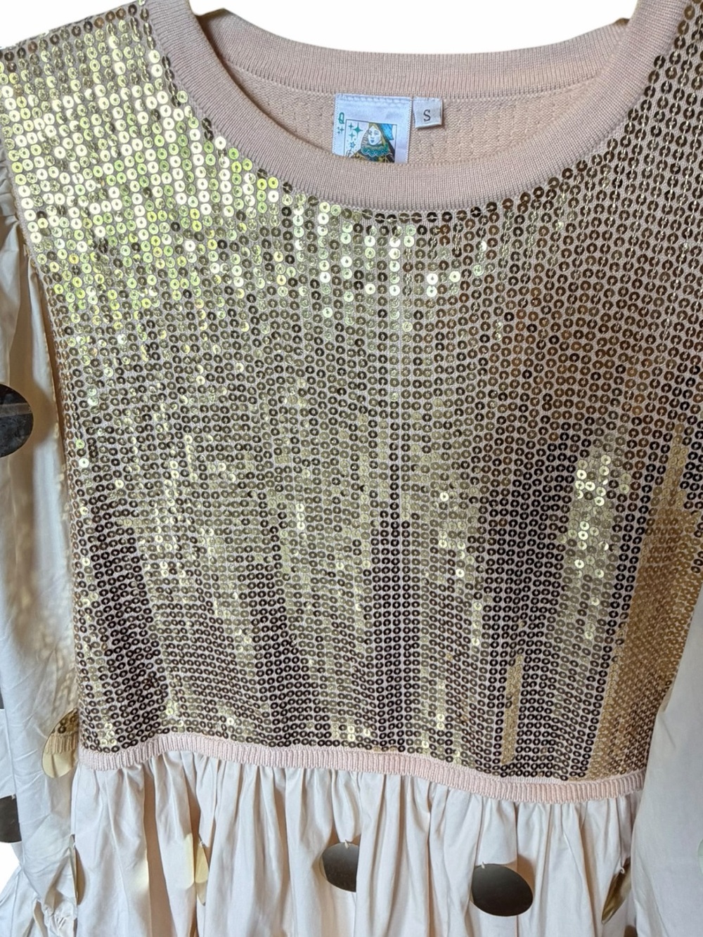 Queen of Sparkles Gold Paillette Sequin Babydoll Dress Long Sleeve S - Picture 11 of 16